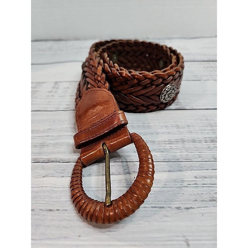 DKNY Braided Leather Concho Studs Leather Belt Brown 32inch Very Good Condition